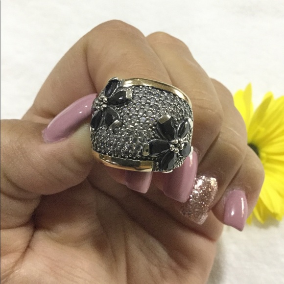 NEW 925 S.S, 10k Gold, Black and Clear CZ Ring 8 - Picture 2 of 4